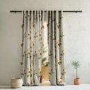 Floral Flock Floral Tan Beige Heavy Satin Room Darkening Curtains Set Of 2 - (DS129E)