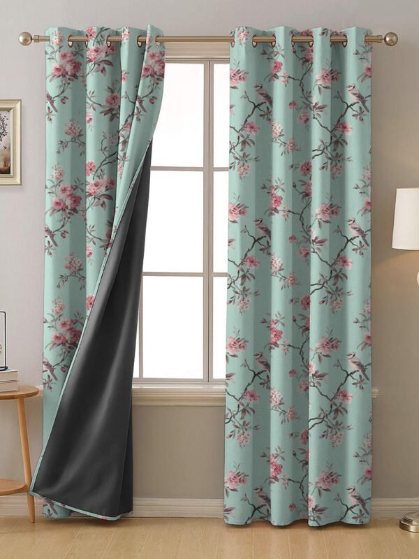 Blossoming Wings Floral Dusty Pink Heavy Satin Blackout Curtains Set Of 2 - (DS207B)