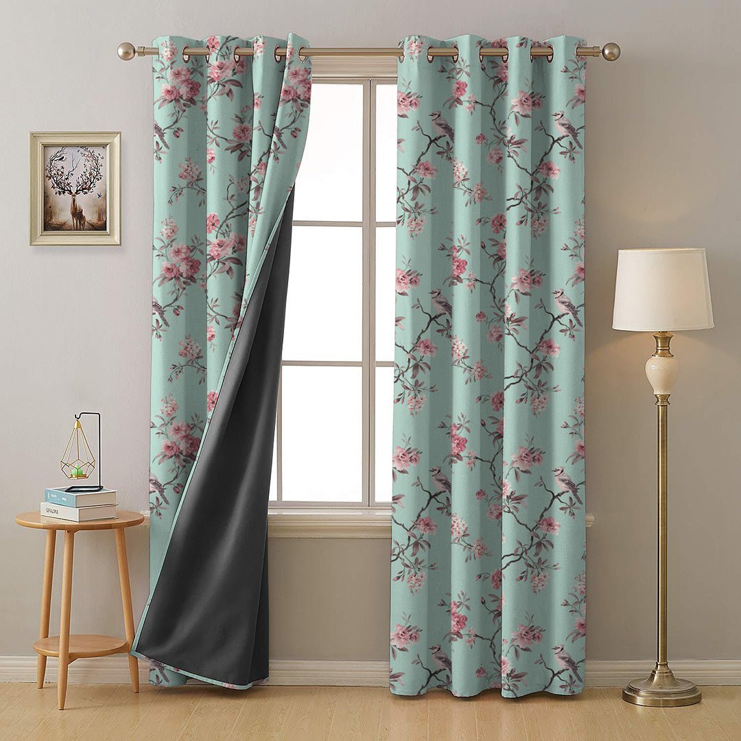 Blossoming Wings Floral Dusty Pink Heavy Satin Blackout Curtains Set Of 2 - (DS207B)