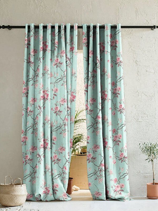 Elegant Floral Print Room Darkening Curtains Set of 2 DS207B