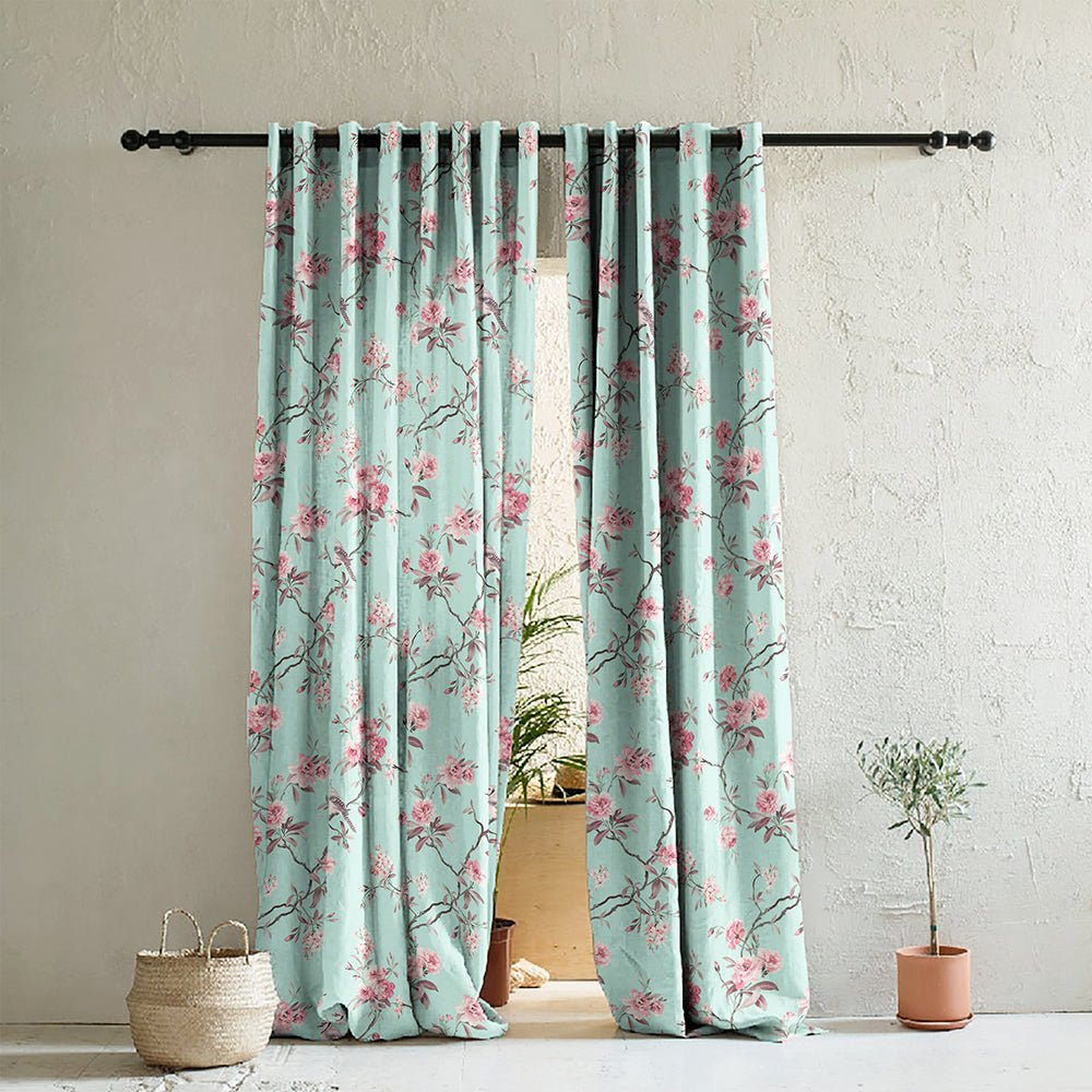 Elegant Floral Print Room Darkening Curtains Set of 2 DS207B
