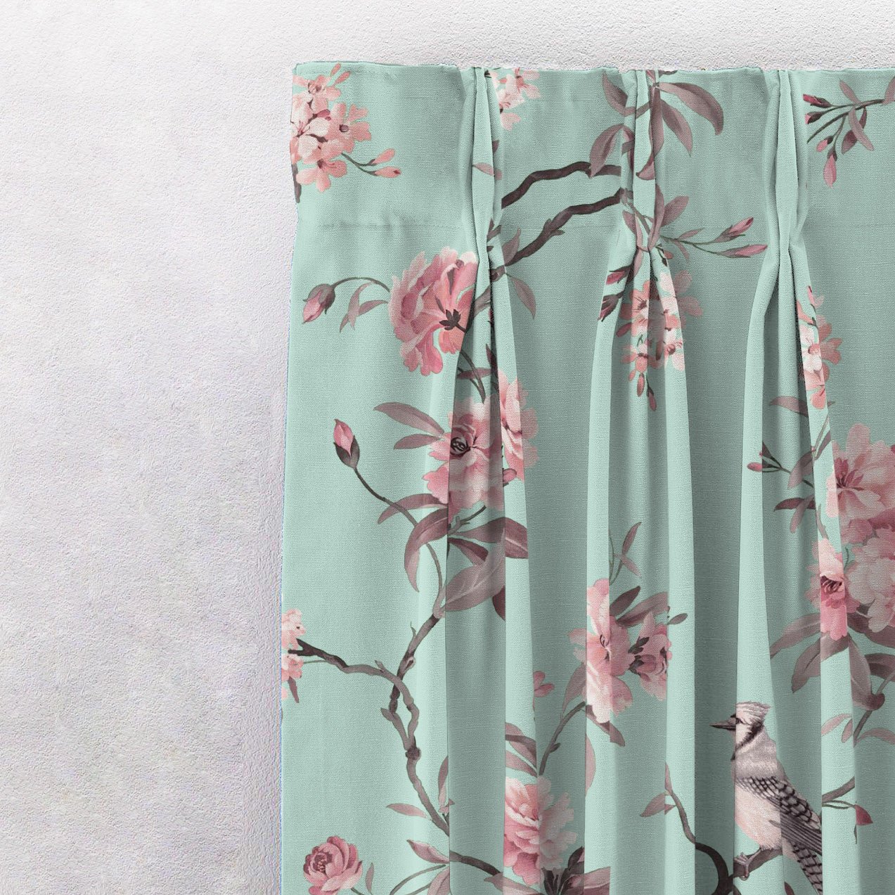 Blossoming Wings Floral Dusty Pink Heavy Satin Blackout Curtains Set Of 2 - (DS207B) - Image 2