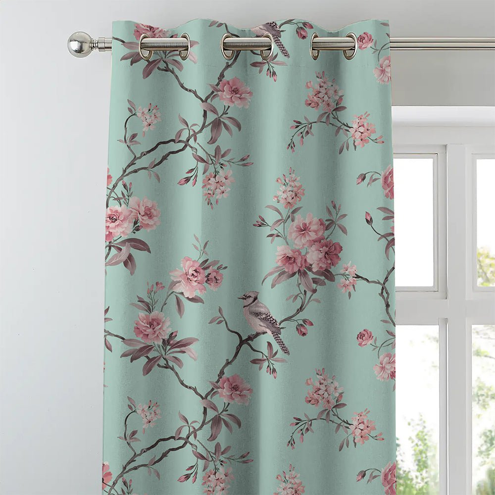 Elegant Floral Print Room Darkening Curtains Set of 2 DS207B - Image 3
