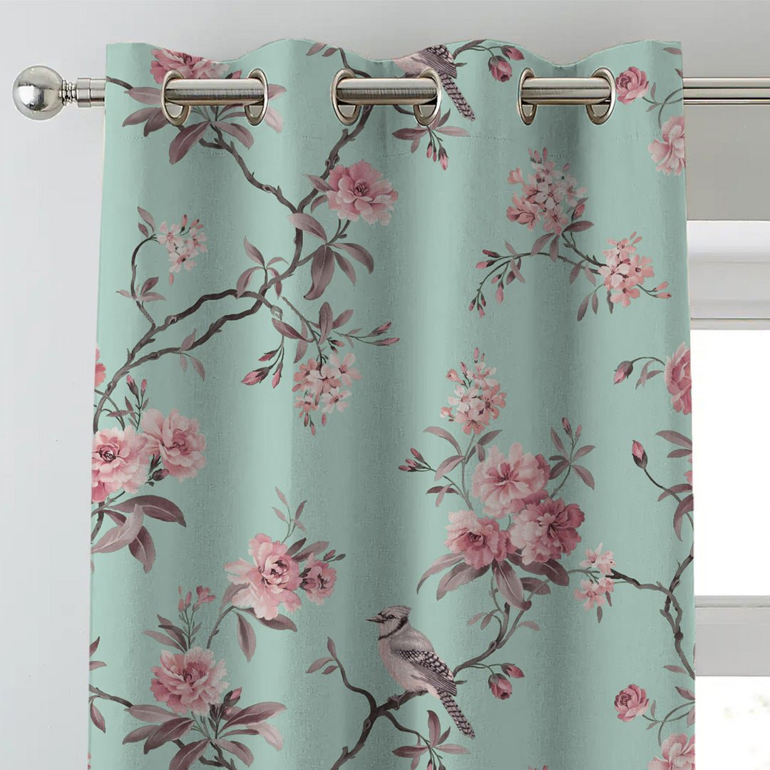 Blossoming Wings Floral Dusty Pink Heavy Satin Blackout Curtains Set Of 2 - (DS207B) - Image 3