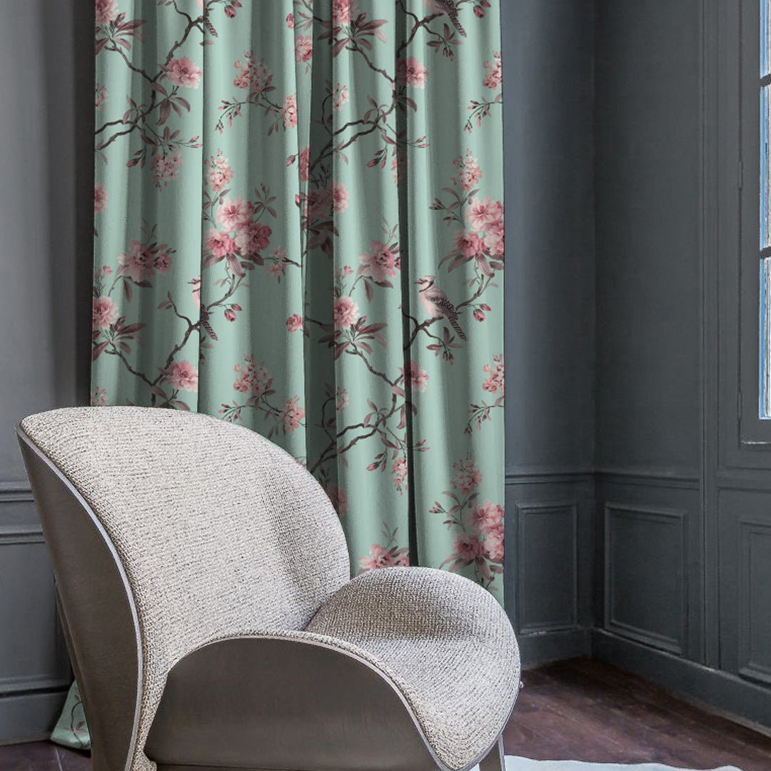 Blossoming Wings Floral Dusty Pink Heavy Satin Blackout Curtains Set Of 2 - (DS207B) - Image 4