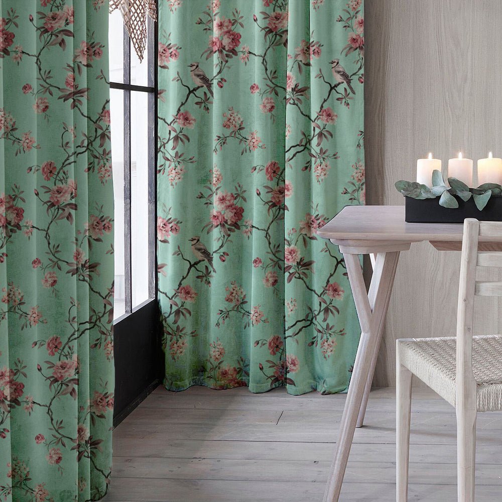 Elegant Floral Print Room Darkening Curtains Set of 2 DS207B - Image 4