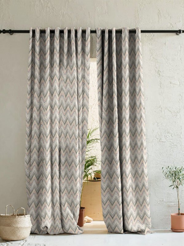 Zigzag Zest Geometric Tan Beige Heavy Satin Room Darkening Curtains Set Of 2 - (DS226C)