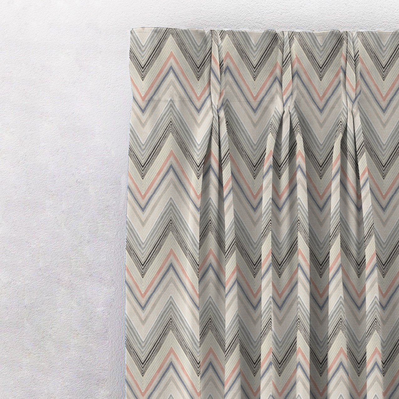 Zigzag Zest Geometric Tan Beige Heavy Satin Room Darkening Curtains Set Of 2 - (DS226C) - Image 2