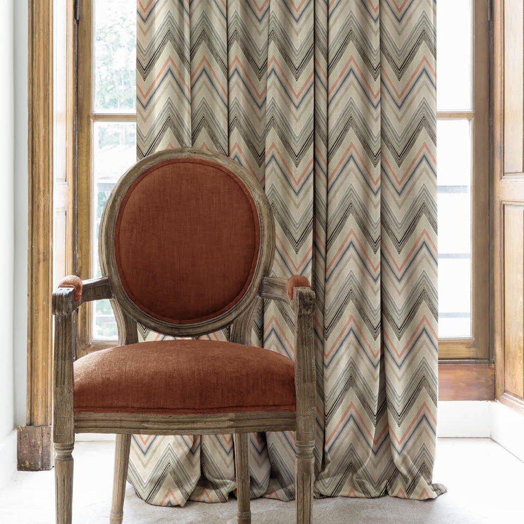Zigzag Zest Geometric Tan Beige Heavy Satin Room Darkening Curtains Set Of 2 - (DS226C) - Image 4