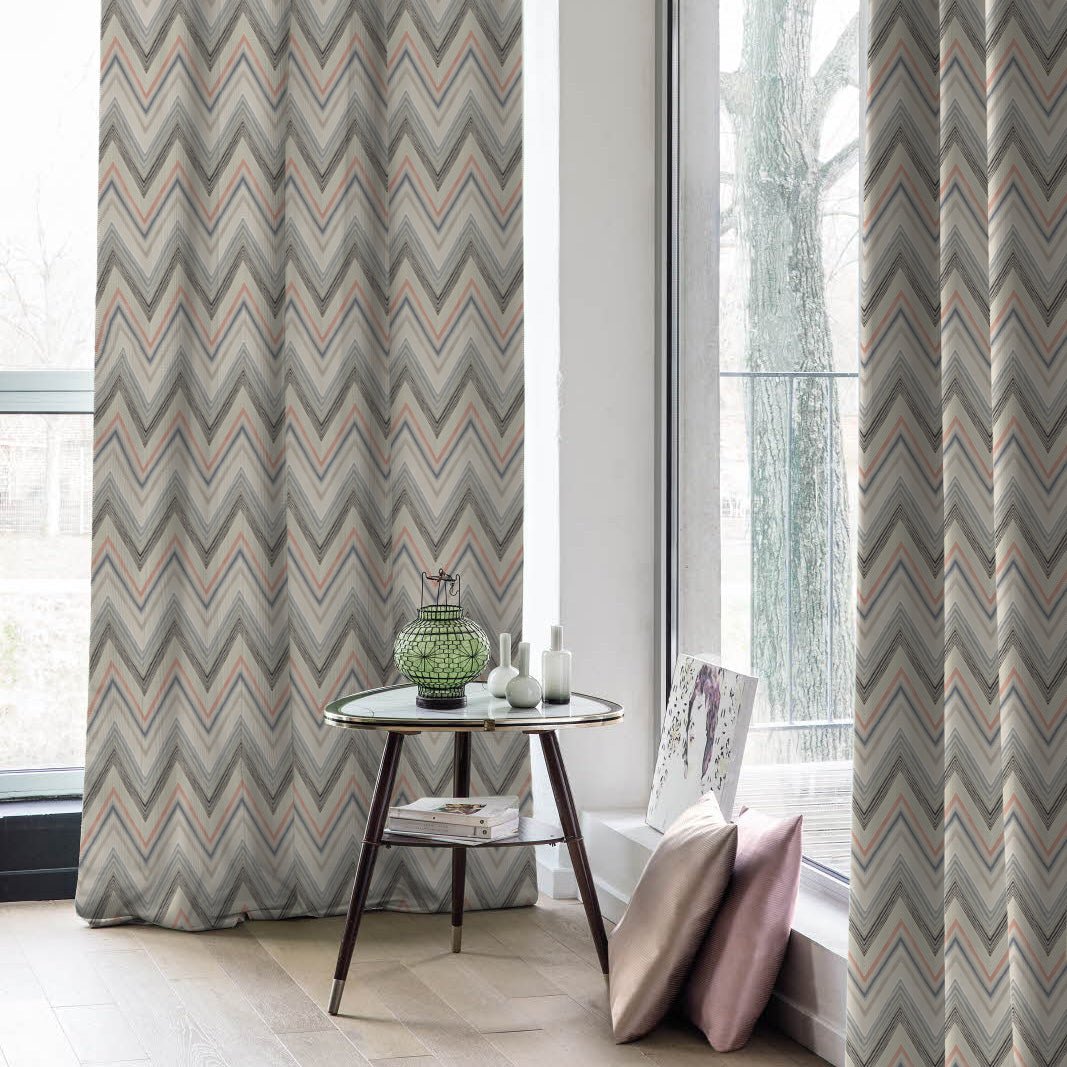 Zigzag Zest Geometric Tan Beige Heavy Satin Room Darkening Curtains Set Of 2 - (DS226C) - Image 5