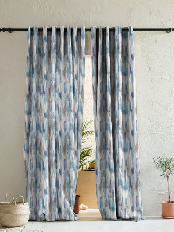 Color Blot Geometric Powder Blue Heavy Satin Room Darkening Curtains Set Of 2 - (DS234A)