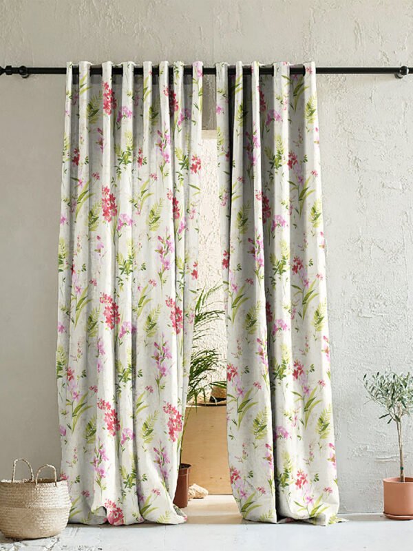 Elegant Floral Print Room Darkening Curtains Set of 2 DS260A