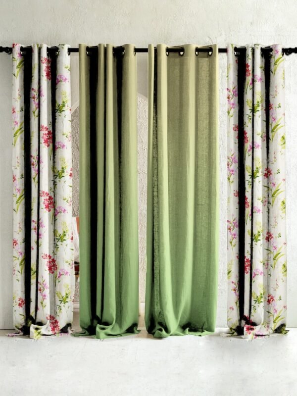 Floral & Ombre Print Combination Room Darkening Curtains Set Of 4 Door Curtain - (260AOFC16)