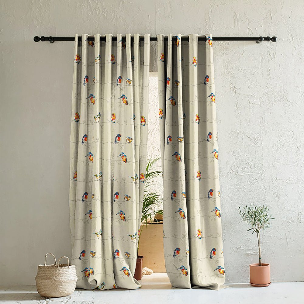 Elegant Floral Print Room Darkening Curtains Set of 2 DS261B