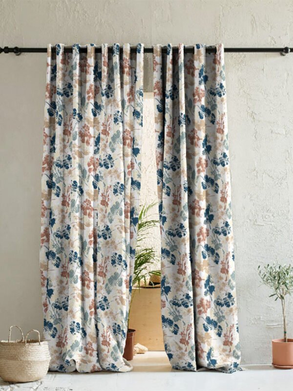Chromatic Foliage Floral Tan Beige Heavy Satin Room Darkening Curtains Set Of 2 - (DS271D)