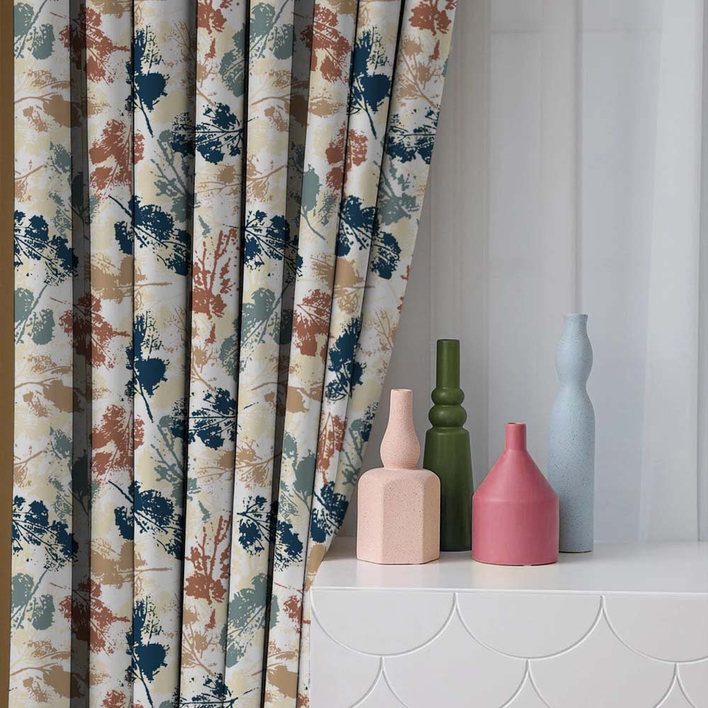 Chromatic Foliage Floral Tan Beige Heavy Satin Room Darkening Curtains Set Of 2 - (DS271D) - Image 4