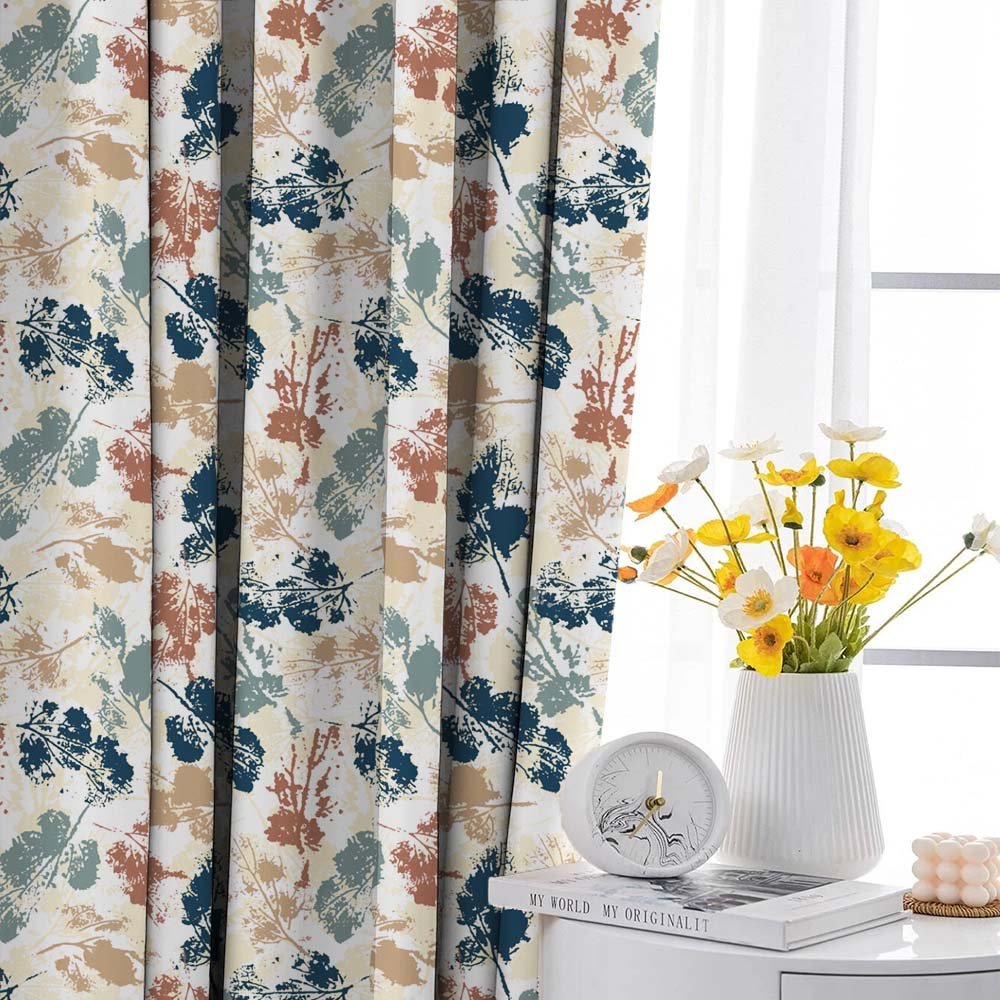 Chromatic Foliage Floral Tan Beige Heavy Satin Room Darkening Curtains Set Of 2 - (DS271D) - Image 5