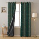 Mini Floral Trellis Floral Moss Green Heavy Satin Blackout Curtains Set Of 2 - (DS357A)