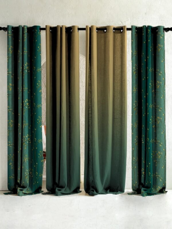 Gradient Garden Floral & Ombre Print Combination Room Darkening Curtains Set Of 4 Door Curtain - (357AOMBRE24)