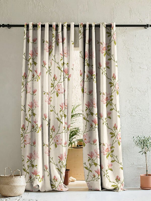 Elegant Floral Print Room Darkening Curtains Set of 2 DS427B