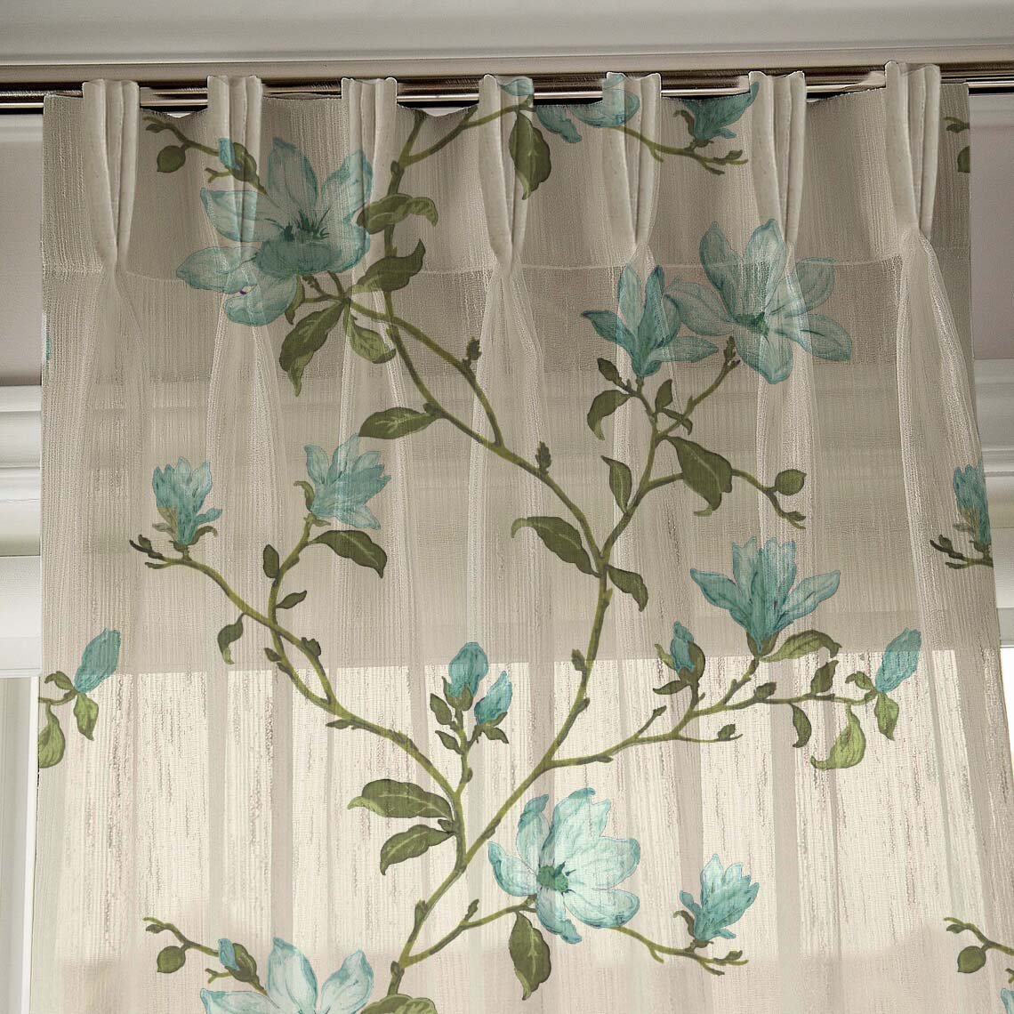 Elegant Floral Print Sheer Semi Transparent Curtain - Set of 2 -DS427C - Image 4
