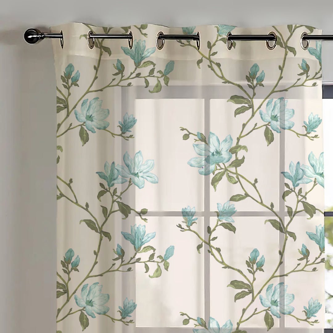 Elegant Floral Print Sheer Semi Transparent Curtain - Set of 2 -DS427C - Image 3