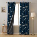 Blooming Vines Floral Midnight Blue Heavy Satin Blackout Curtains Set Of 2 - (DS428A)