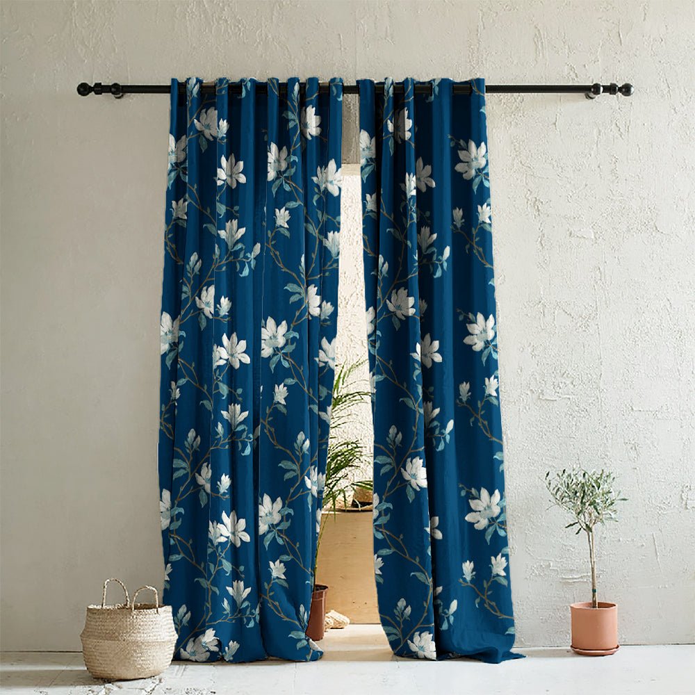 Elegant Floral Print Room Darkening Curtains Set of 2 DS428A
