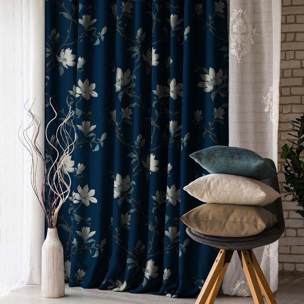 Elegant Floral Print Room Darkening Curtains Set of 2 DS428A - Image 6