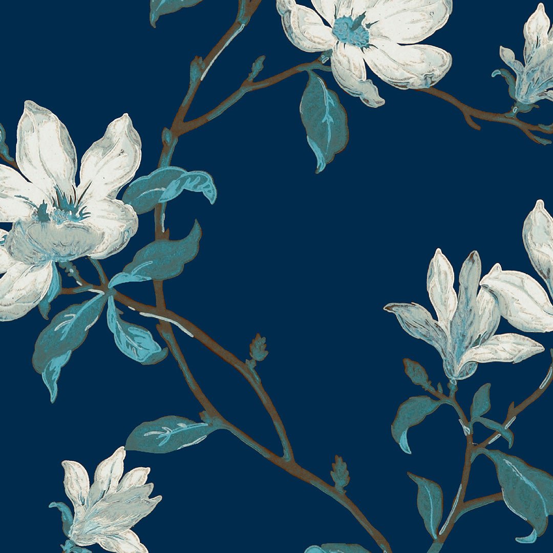 Blooming Vines Floral Midnight Blue Heavy Satin Blackout Curtains Set Of 2 - (DS428A) - Image 6