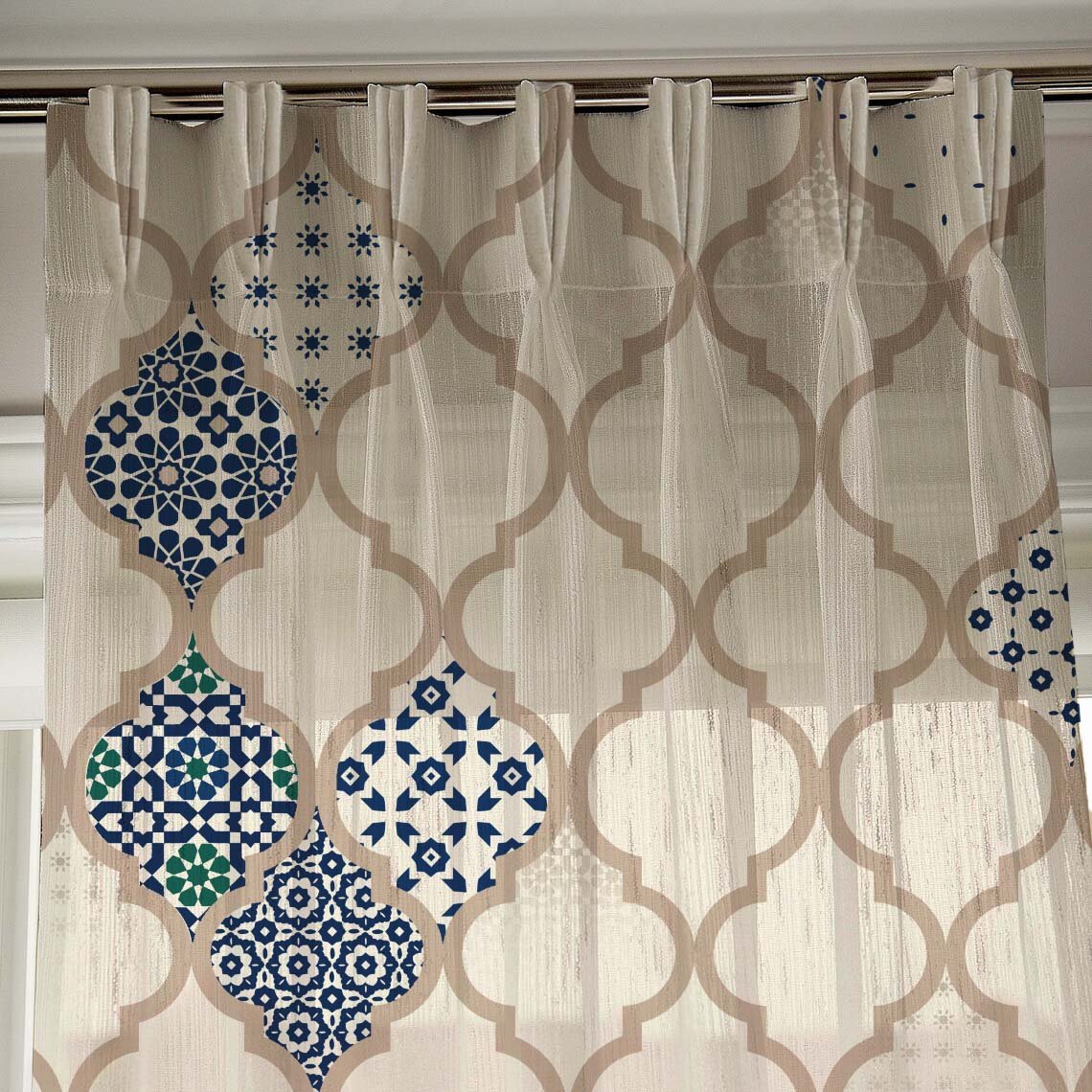 Elegant Ethenic Print Sheer Semi Transparent Curtain - Set of 2 DS452A1 - Image 4