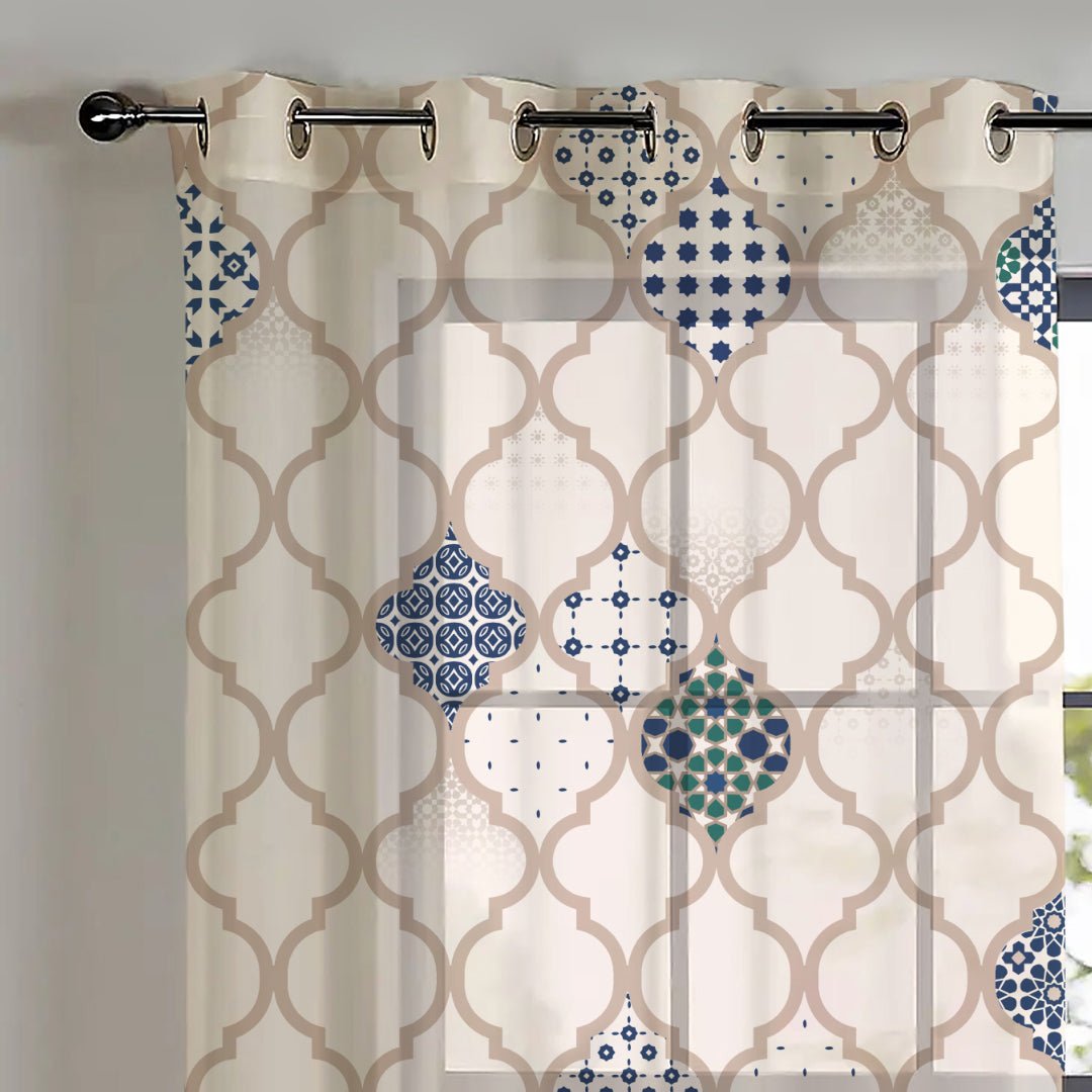 Elegant Ethenic Print Sheer Semi Transparent Curtain - Set of 2 DS452A1 - Image 3