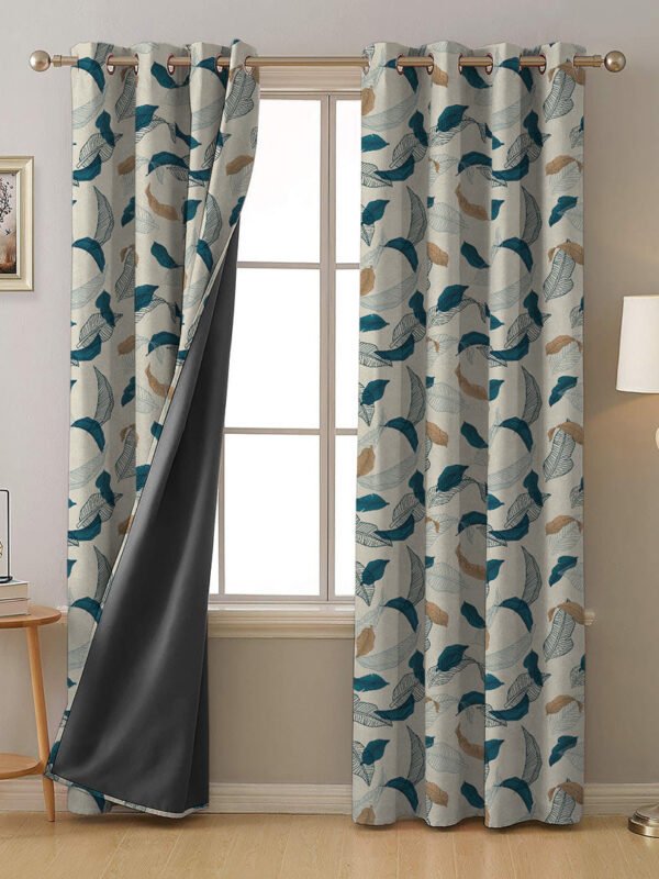 Leafy Drift Floral Turquoise Heavy Satin Blackout Curtains Set Of 2 - (DS467A)