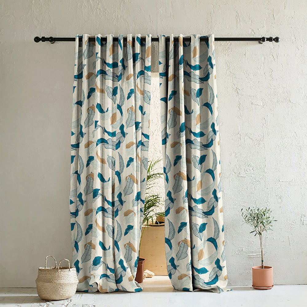 Elegant Floral Print Room Darkening Curtains- Set of 2 -Ds 467A