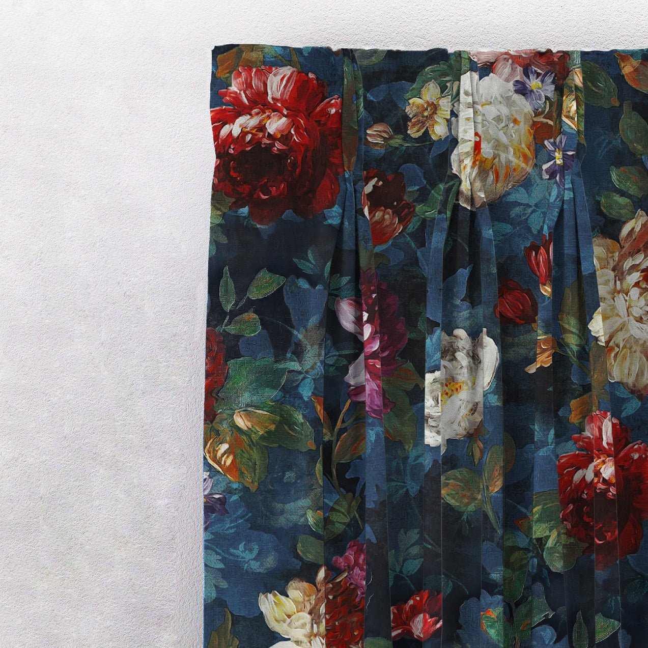 Dark Romance Floral Steel Blue Heavy Satin Blackout Curtains Set Of 2 - (DS473A) - Image 2