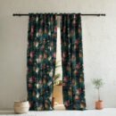 Dark Romance Floral Turquoise Heavy Satin Room Darkening Curtains Set Of 2 - (DS473B)