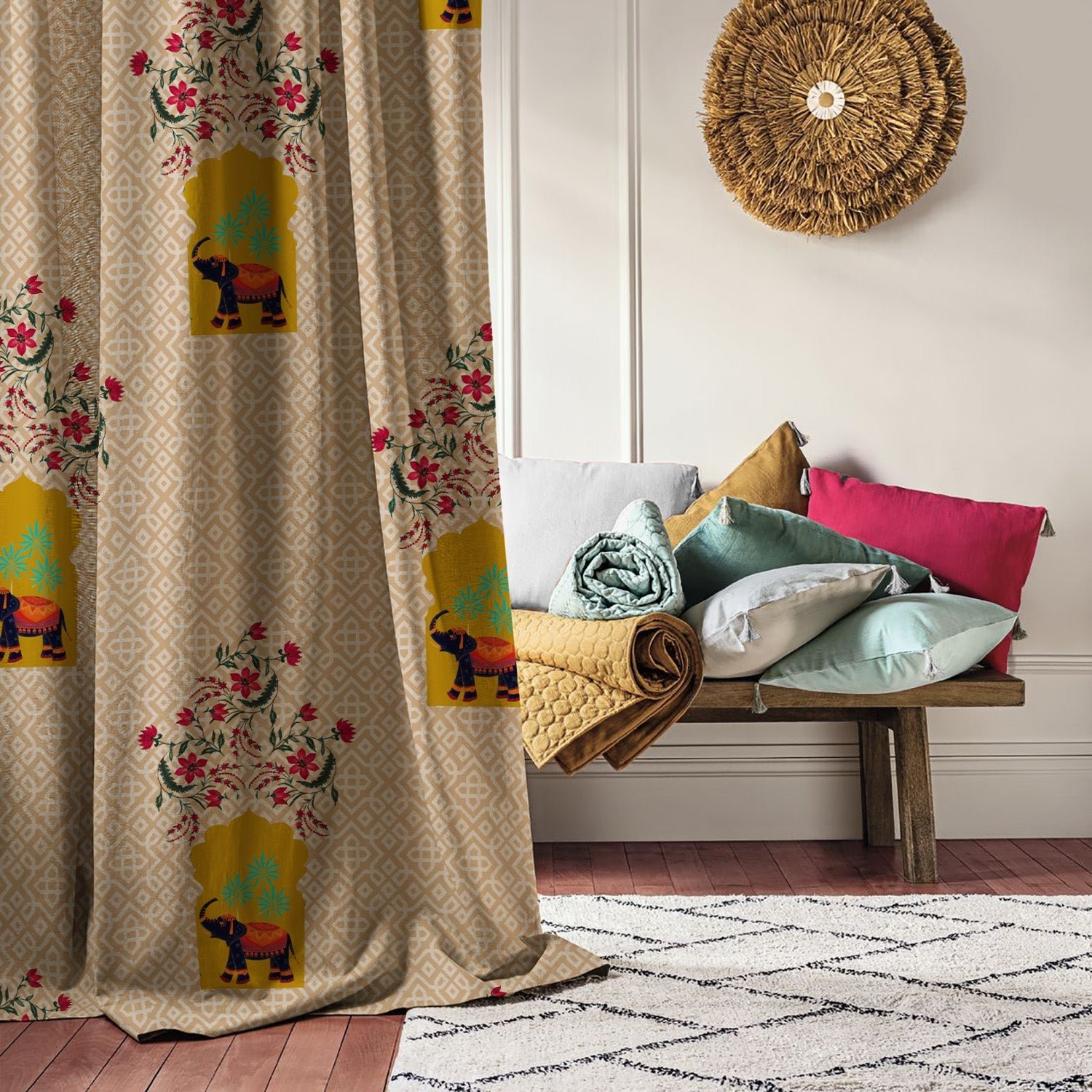 Elegent Indie Print Matt Finish Room Darkening Curtain Set of 2 MTDS489A - Image 4