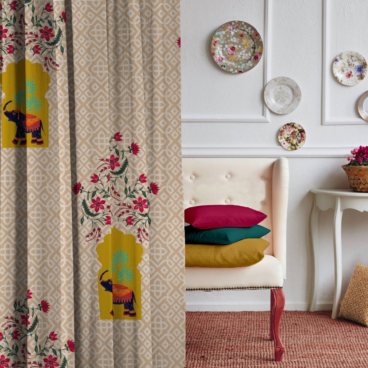 Elegent Indie Print Matt Finish Room Darkening Curtain Set of 2 MTDS489A - Image 5