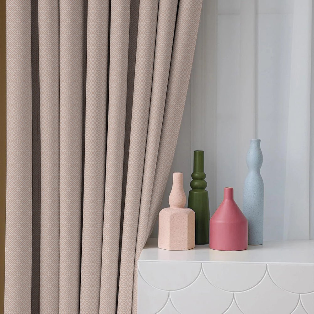 Colorful Knots Indie Rose Beige Heavy Satin Room Darkening Curtains Set Of 2 - (DS491D) - Image 5