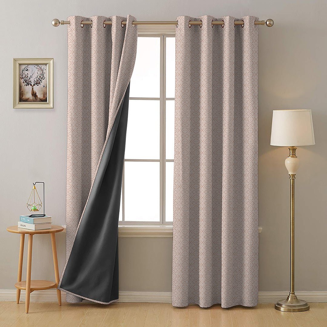 Colorful Knots Indie Rose Beige Heavy Satin Room Darkening Curtains Set Of 2 - (DS491D) - Image 7