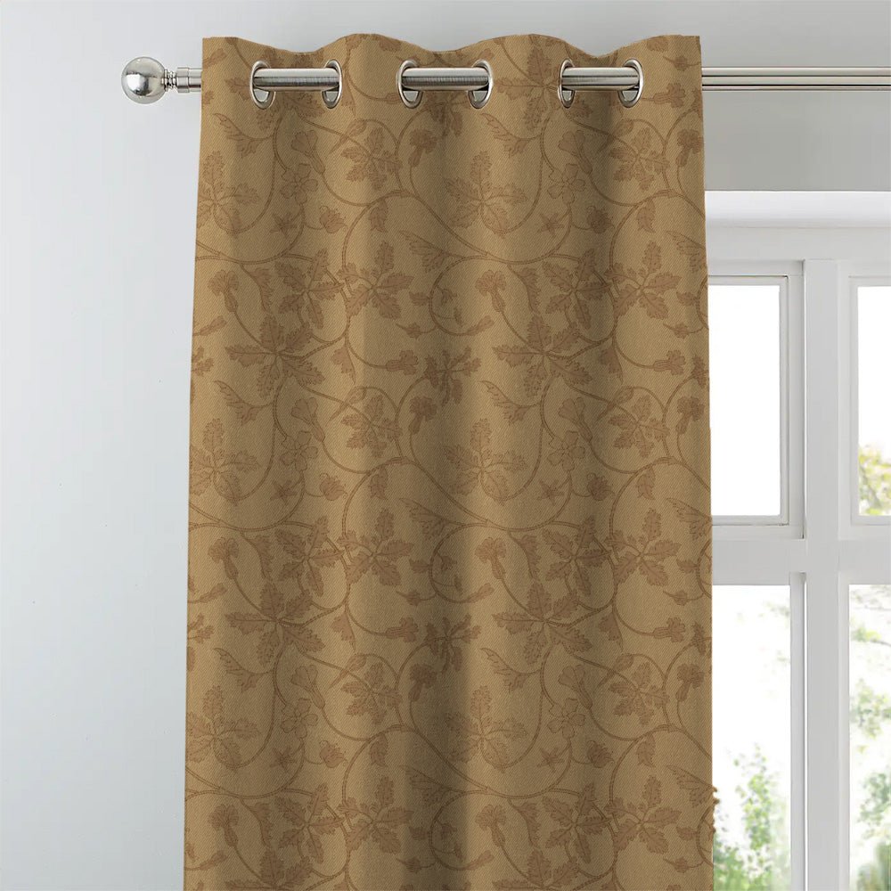 Nouveau Petal Floral Pecan yellow Heavy Satin Room Darkening Curtains Set Of 2 - (DS496A) - Image 3
