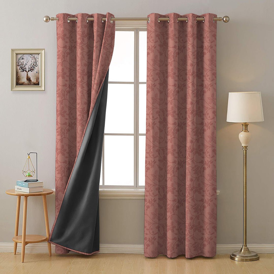 Nouveau Petal Floral Bubblegum Pink Heavy Satin Room Darkening Curtains Set Of 2 - (DS496B) - Image 7