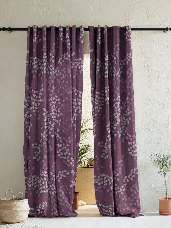 Fluttering Beauty Geometric Wine Red Heavy Satin Room Darkening Curtains Set Of 2 - (DS500A)