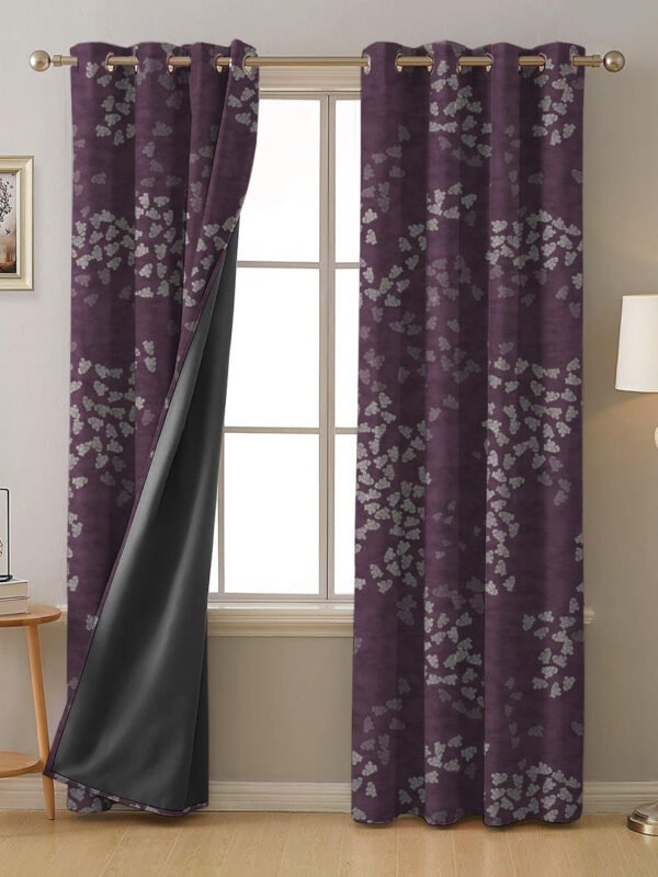 Fluttering Beauty Geometric Wine Red Heavy Satin Blackout curtains Set Of 2 - (DS500A)