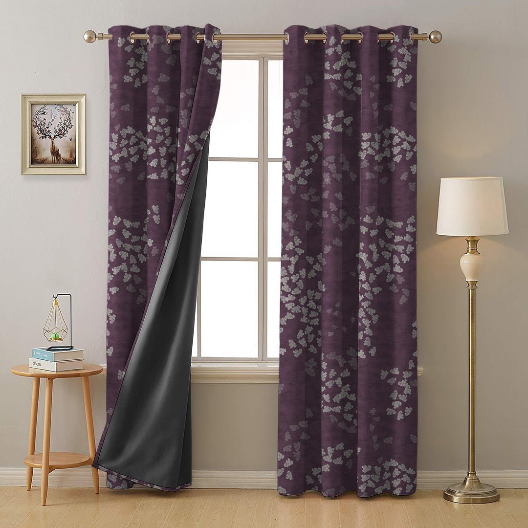 Fluttering Beauty Geometric Wine Red Heavy Satin Room Darkening Curtains Set Of 2 - (DS500A) - Image 7