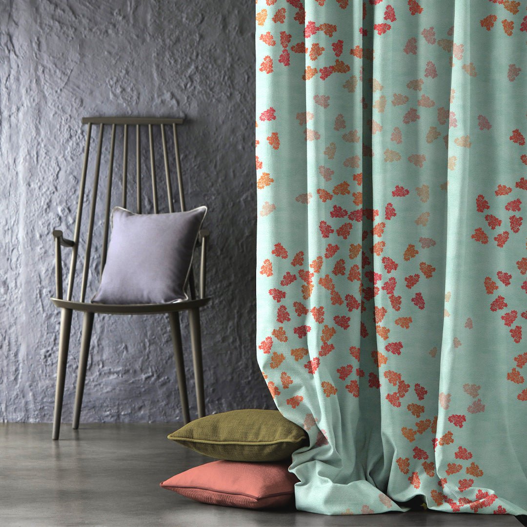 Fluttering Beauty Geometric Tame Teal Heavy Satin Blackout Curtains Set Of 2 - (DS500C) - Image 4