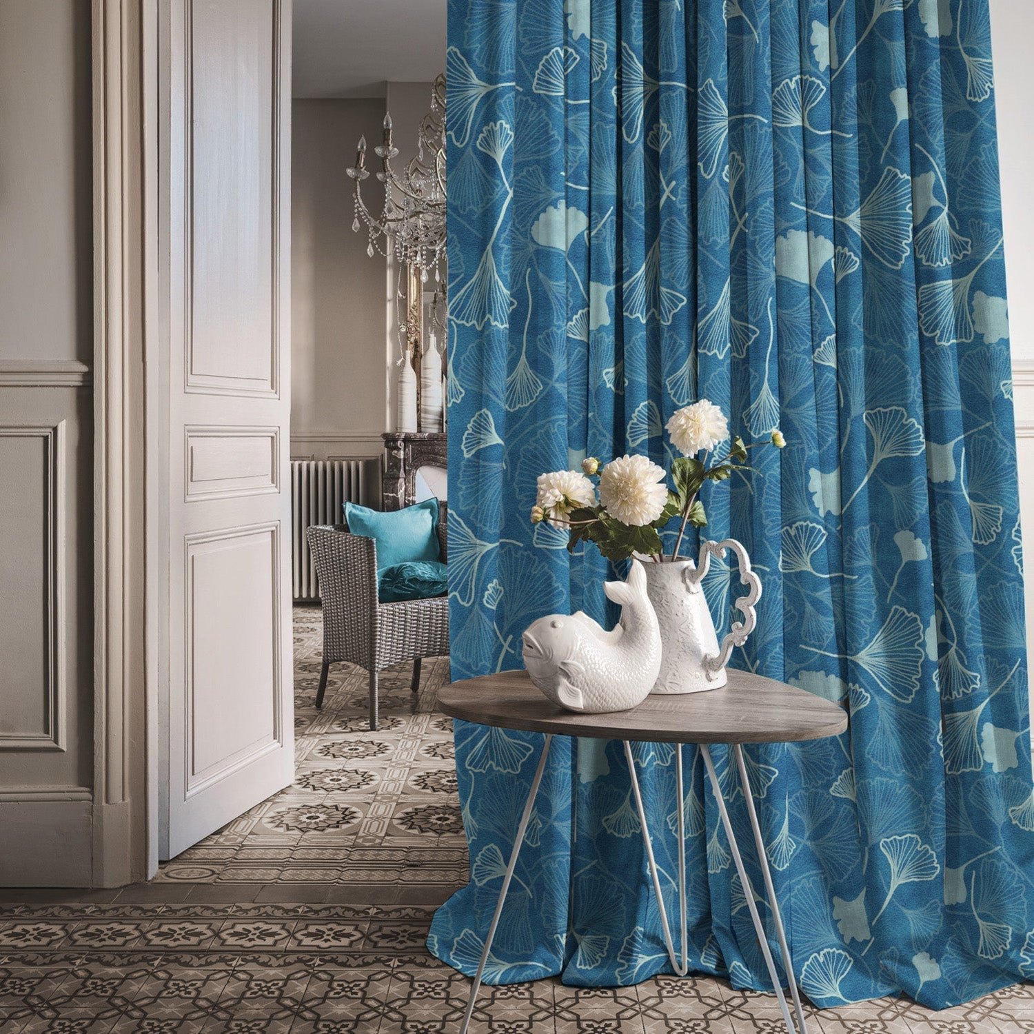 Elegent Floral Print Matt Finish Room Darkening Curtain Set of 2 MTDS501D - Image 4