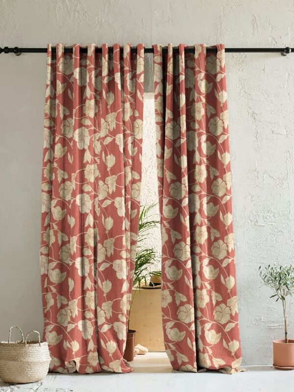 Elegant Floral Print Room Darkening Curtains- Set of 2 - DS509E