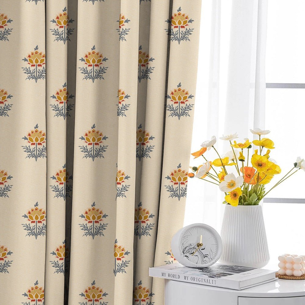 ButtaBliss Indie Saffron Yellow Heavy Satin Room Darkening Curtains Set Of 2 - (DS521C) - Image 4