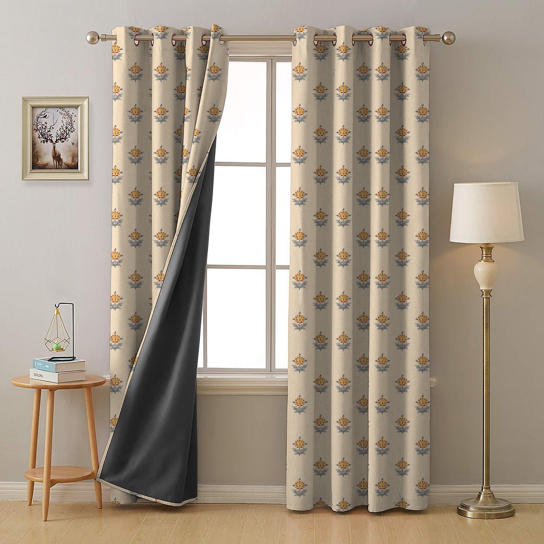ButtaBliss Indie Saffron Yellow Heavy Satin Room Darkening Curtains Set Of 2 - (DS521C) - Image 7